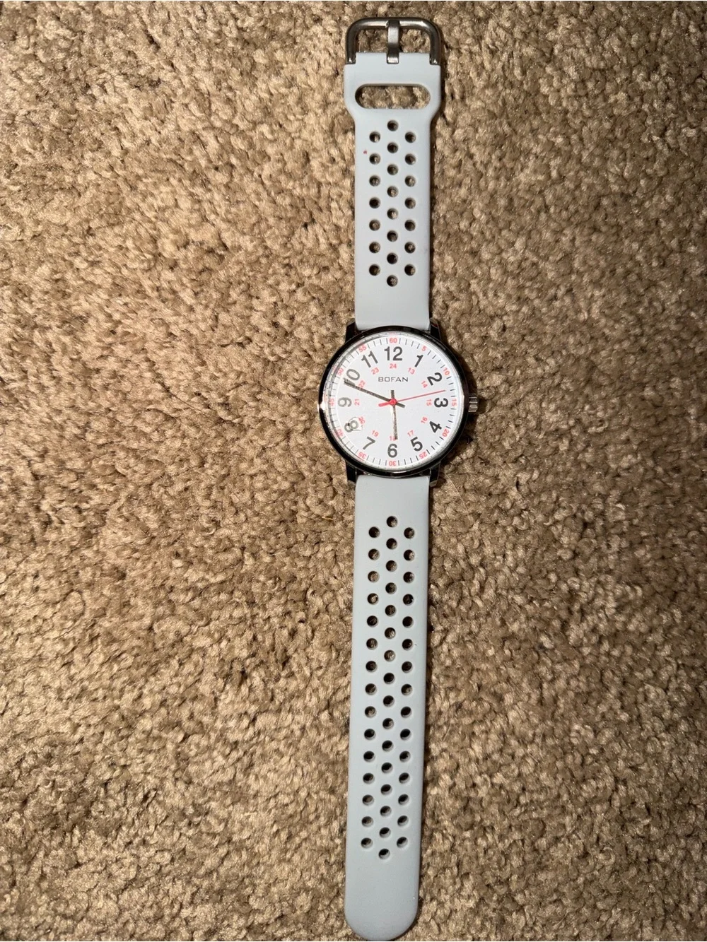 Medical Watch With Second Hand, Light Gray Silicone Strap.